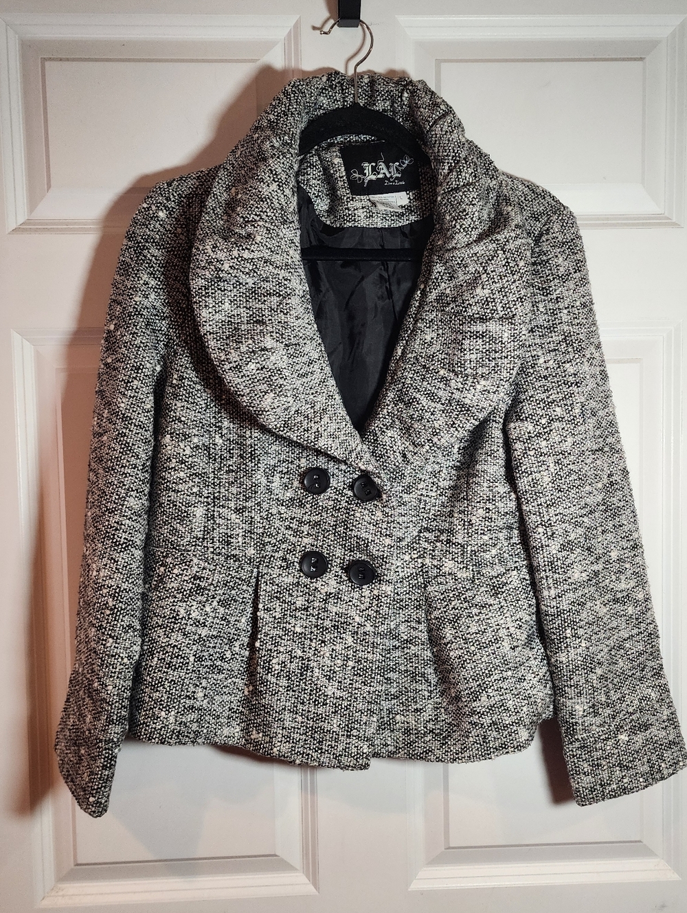 Live A Little Black And White Double Brested Wool Blend Blazer Jacket Large